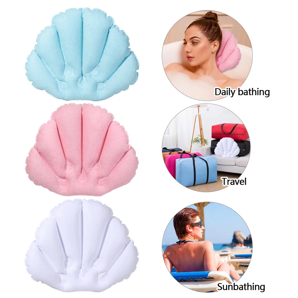 1PC Inflatable Bath Pillow With Suction Cups Soft Spa Neck Support Pillow Bathtub Fan-shaped Cushion Bathing Accessories bath pillow