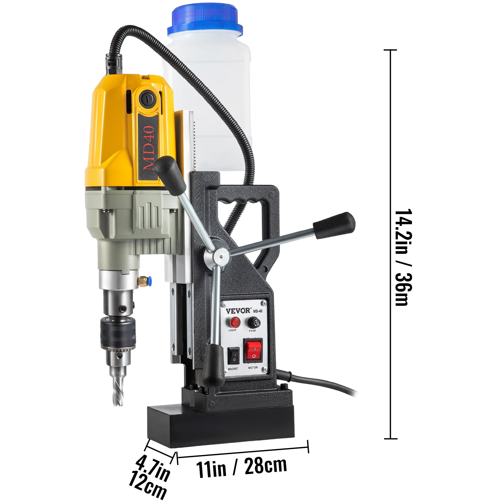 SucceBuy 1100W Magnetic Drill Press 7/12 Bits 40mm Electric Mag Bench Tapping Drilling Rig Machine 6