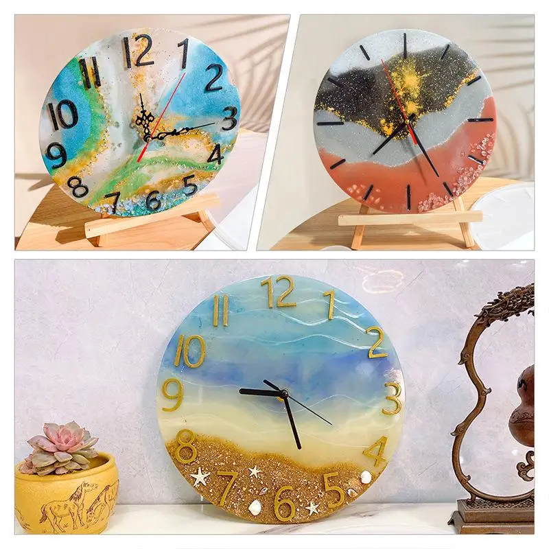 Round Clock Epoxy Resin Silicone Mold Arabic Roman Numbers Flower Leaf Clock Mould Wall Decor DIY Resin Crafts Casting Mold