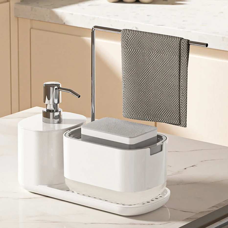 Soap Liquid Box Pressing Soap Liquid Box Soap Dispenser Countertop Soap Container Hand Press Kitchen Dish Washing Soap Dispenser Sponge Holder Liquid Hand Pump Dispenser