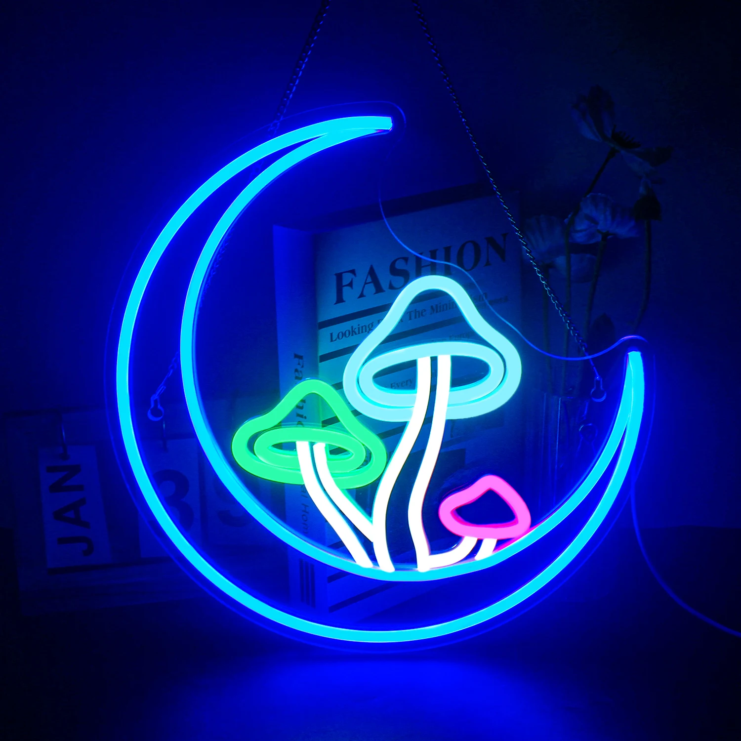 

Moon Mushroom Neon Sign Moon Neon Signs for Wall Decor USB Dimmable Blue LED Signs Bedroom Living Room Kids Room Neon Decor