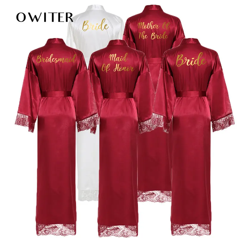 

Long Bride Kimono Silk Satin Robe Wedding Robes Bathrobe Lace Gown Women Plus Size Kimono Bridesmaid Robe