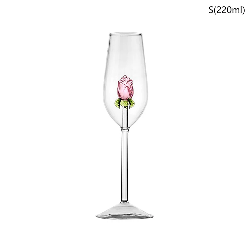 Elegant 3D Pink Glass Rose Wine Goblet – Perfect Valentine’s Gift