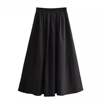 Jupe longue plissée large noire style trapèze pour femme, style vintage chic, taille haute, élégante, nouvelle collection printemps 2