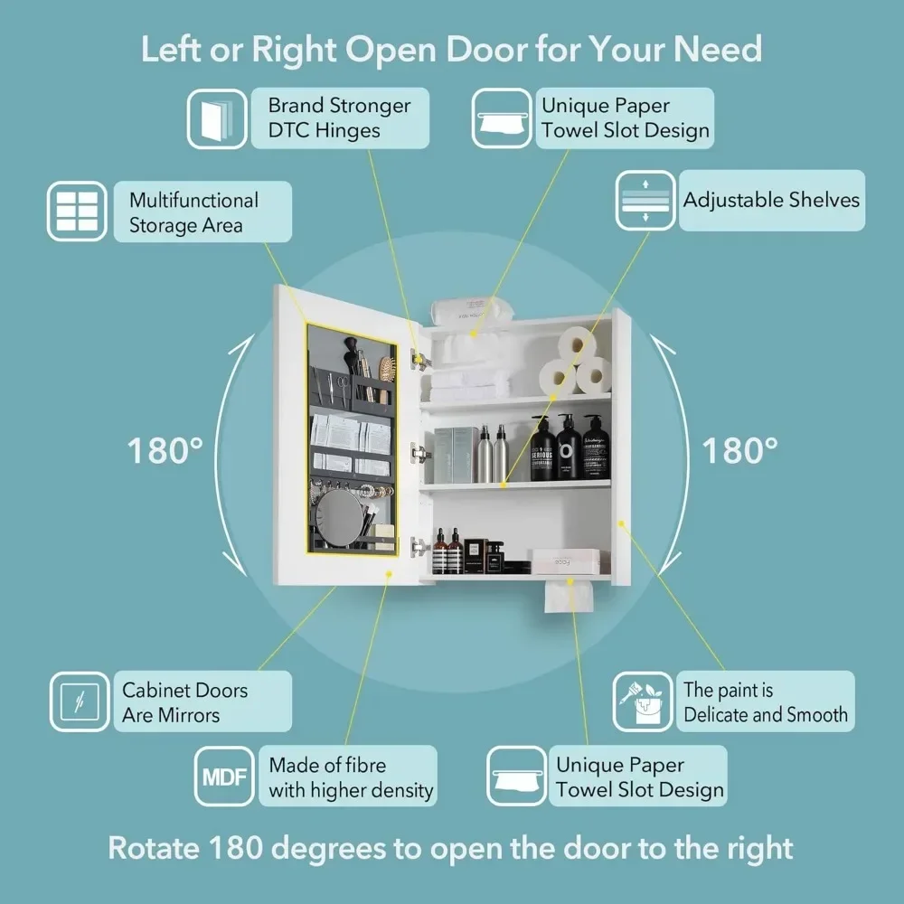 Bathroom Mirror Cabinet-Single Door 24 x 30 Inch Bathroom Mirror with Storage, Medicine Cabinet with Buffer Hinges