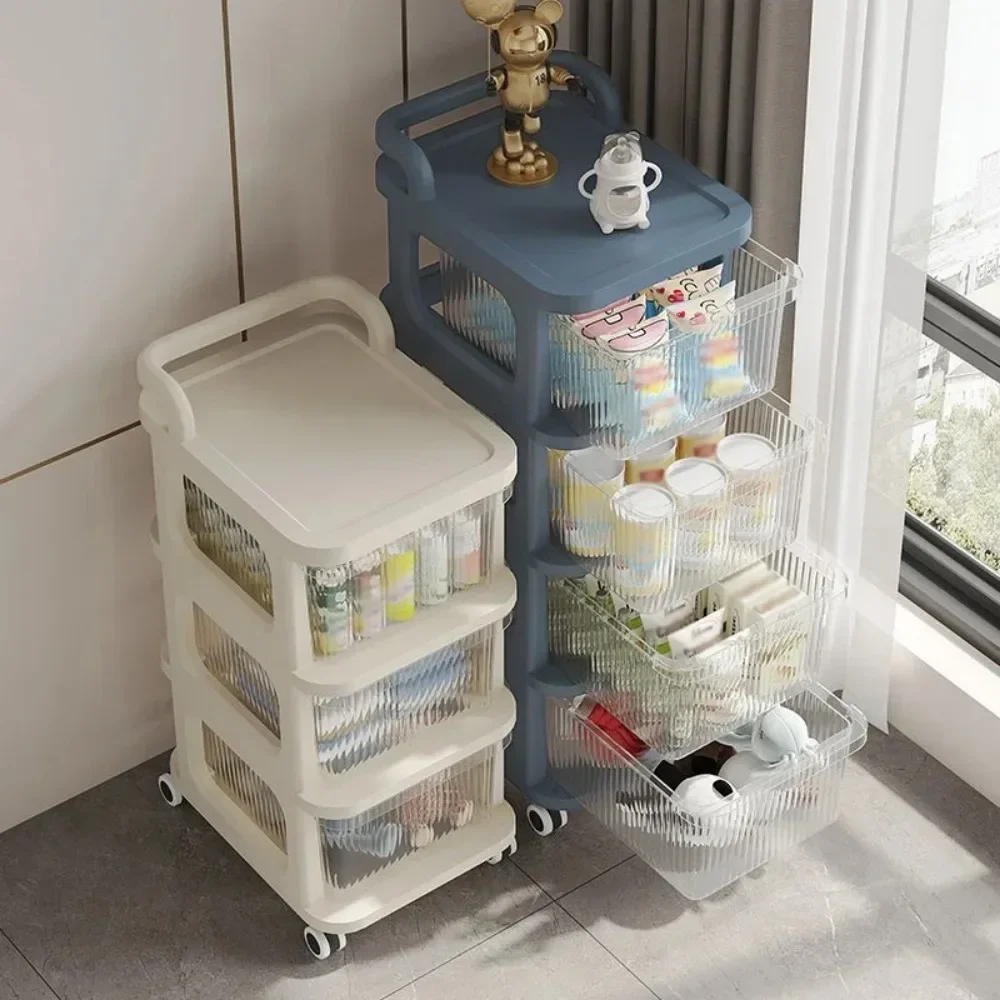 Transparent Trolley with Drawers Save Space Acrylic Groceries Mobile Kitchen High-capacity Storage Rack Snack Rack Trolley