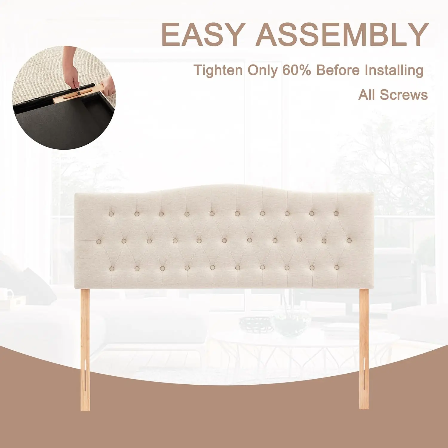 Upholstered Headboard Queen Size, Sturdy and Durable Solid Wood Bed headboard, Fabric Headboard Adjustable Height from 37