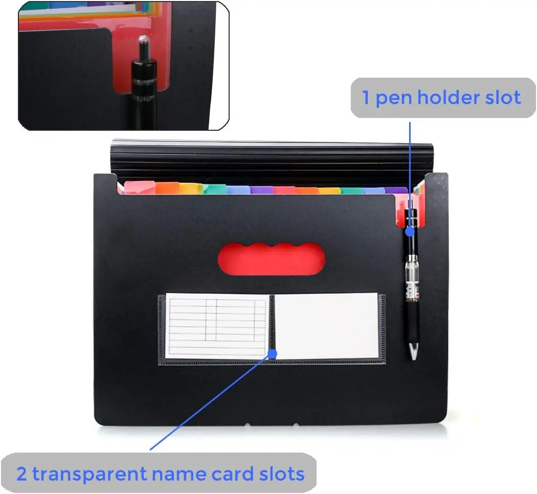 대용량 휴대용 아코디언 파일 박스, 확장 파일 폴더, 교실 사무실용, A4 크기 파일 폴더 정리함, 12 포켓