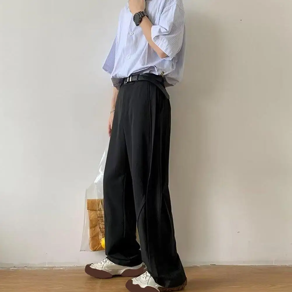 Description Picture 5 of itemMen Pants Retro American Style Men's Suit Pants Wide Leg Crotch Formal Office Wear Trousers with Pockets Solid Color Suit Pants