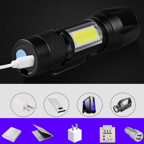 미니 휴대용 USB 충전 COB 사이드 라이트 줌 텔레스코픽 포커싱 방수 램프, 야외 조명 손전등, 1PC 4