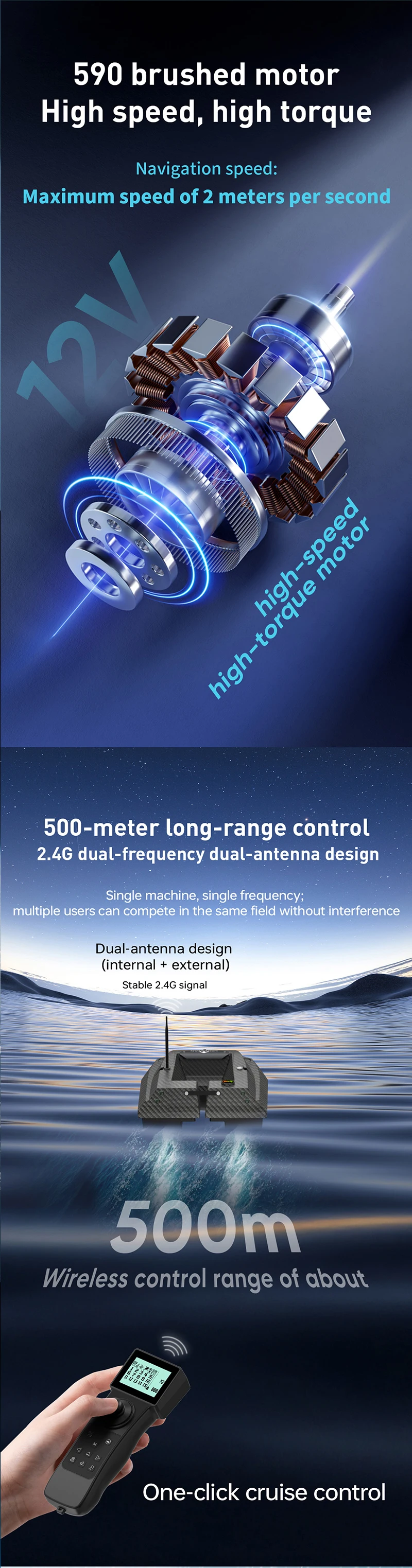 LOKEEVAN GPS Köder Boot D50B 15600*2 Mah 12V Leistungsstarke Pull Net Troll Haken GPS + Beidou satellite Dual Positionierung System Fisch Boot – Detail 6