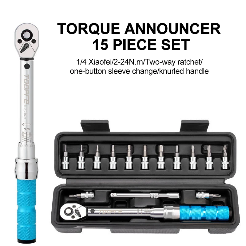

1/4 inch Drive Click Torque Wrench Set 2-24Nm Adjustable Torque Sockets Extension Bar MTB Bikes Spanner Bicycle Repair Tools Kit