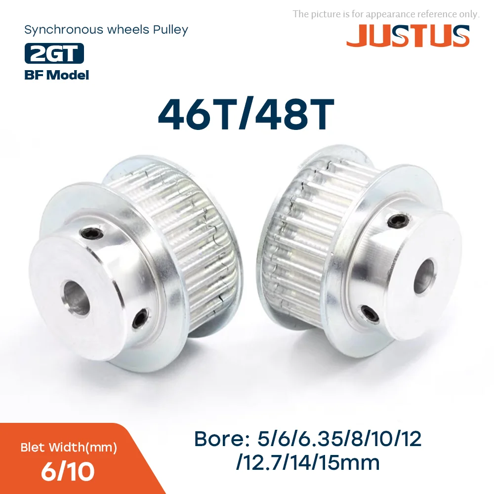 

GT2 46/48 Teeth 2GT Timing Pulley Bore 5/6/6.35/8/10/12/12.7/14/15mm Part For Width 6/10mm Timing Belt 3D Printer CNC Parts