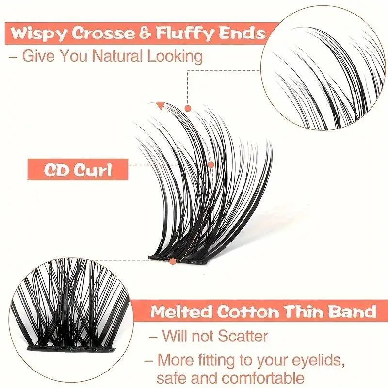 DIY eyelash extensions with 96 lashes, artificial eyelashes with C D curls, 8-16mm thick fluffy eyelash clusters