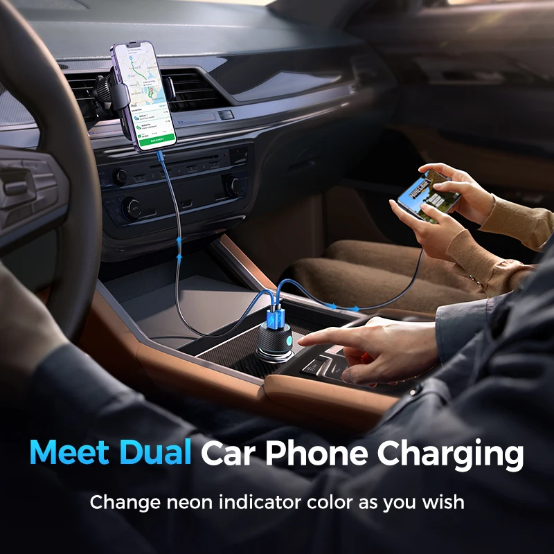 Joyroom 60W 2-in-1 Fast Car Charger PD 30W QC3.0 30W PPS 25W Super Fast USB C Car Charger Adapter for iPhone iPad Samsung Xiaomi