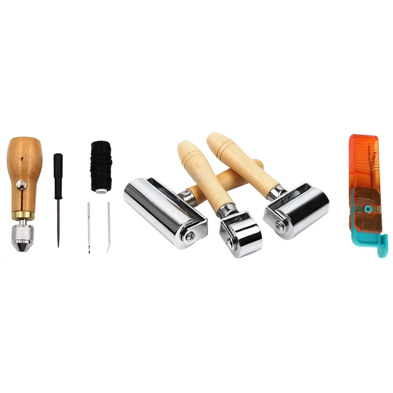 

Stitcher Sewing Awl Hand Sewing Device Wood+Metal With Durable Handle With Leather Roller Rippe For Canvas, Leather