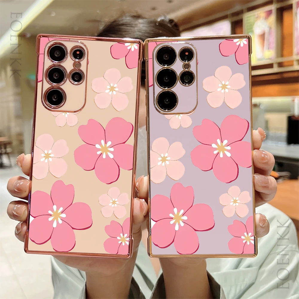 Elegant Pink Floral Plating TPU Phone Case Cover