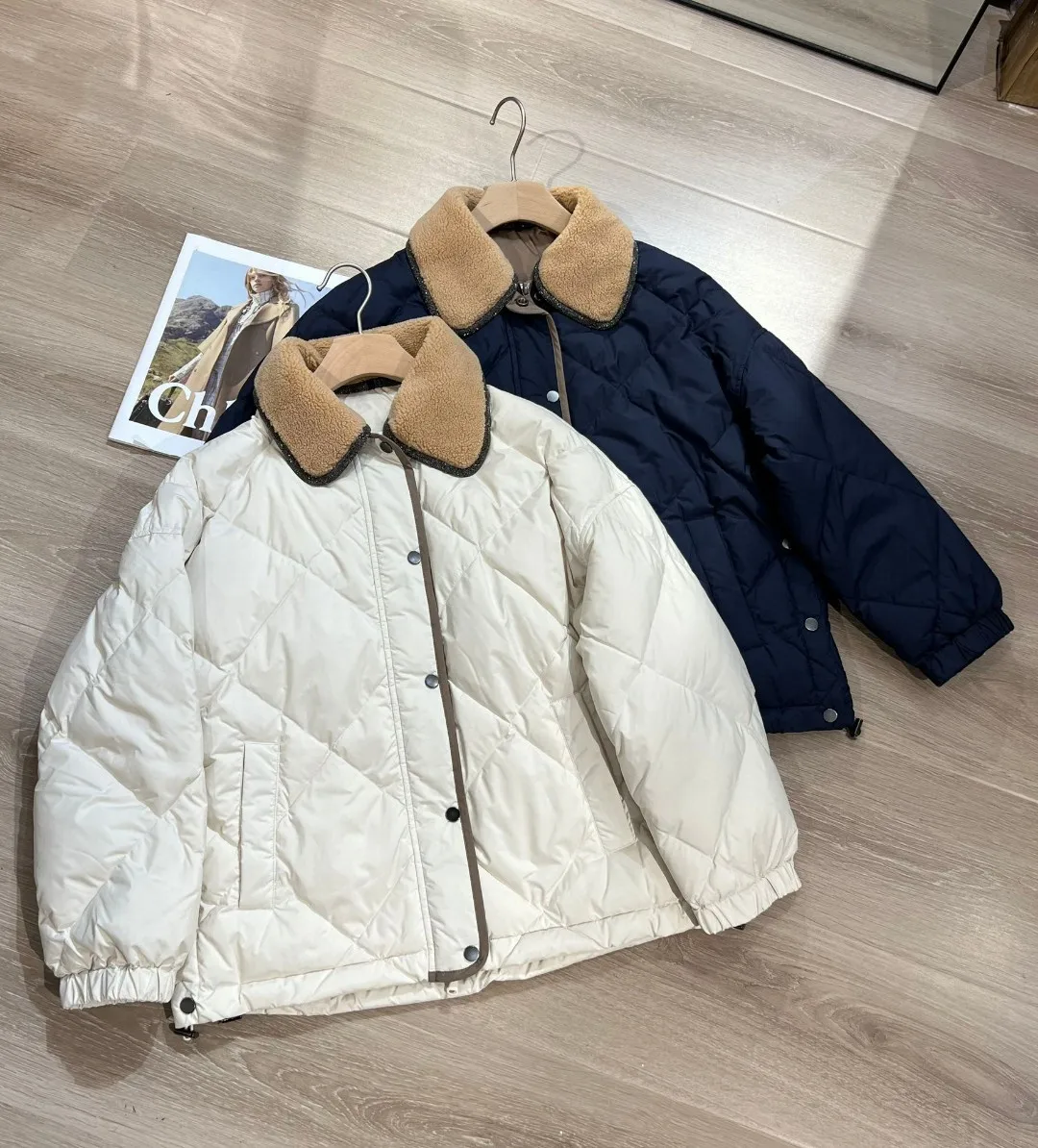 

B*C Autumn New Women's Water-resistant Matte Nylon Outerwear Jacket Lamb Wool Collar Coat Winter Windproof Warm Woman Down Coats