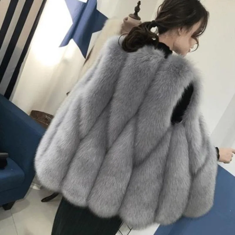 2023 Autumn Winter New Women Faux Fox Fur Coat Mid-Length Waistcoat Fashion Vest Female Casual Keep Warm Temperament Outwear