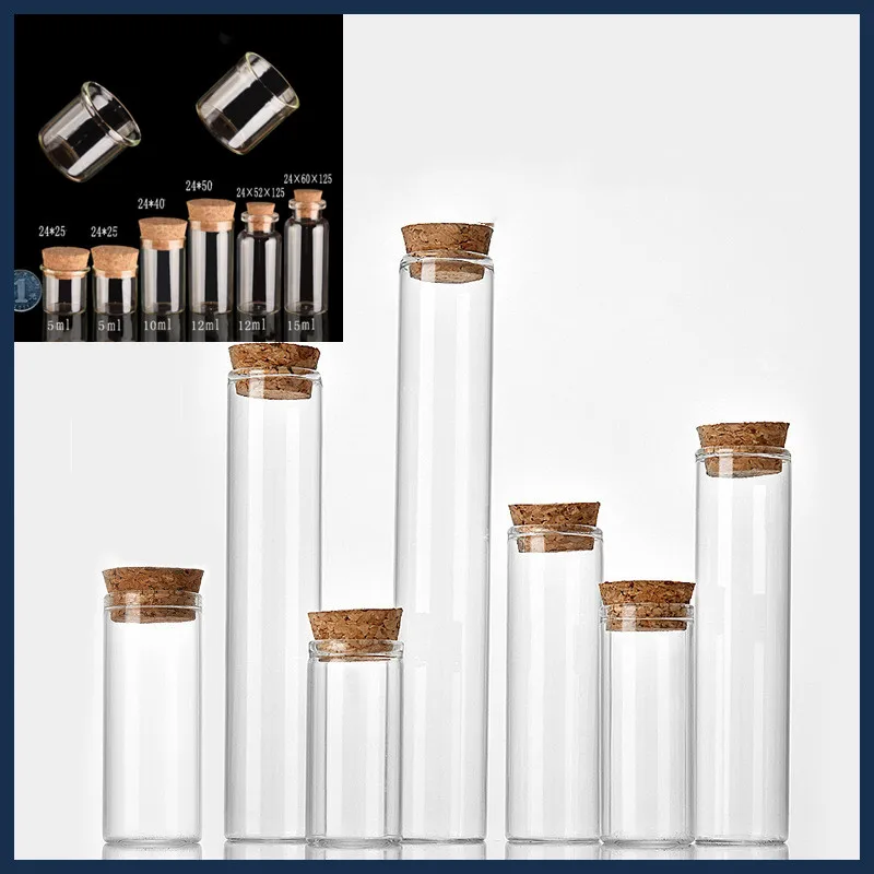 5X 5/8/10/12/14/15/30/40/50/60ML Clear Test Tube Glass Bottles With Cork Stopper Empty Spice Bottles Jars DIY Craft Wed Vials 6