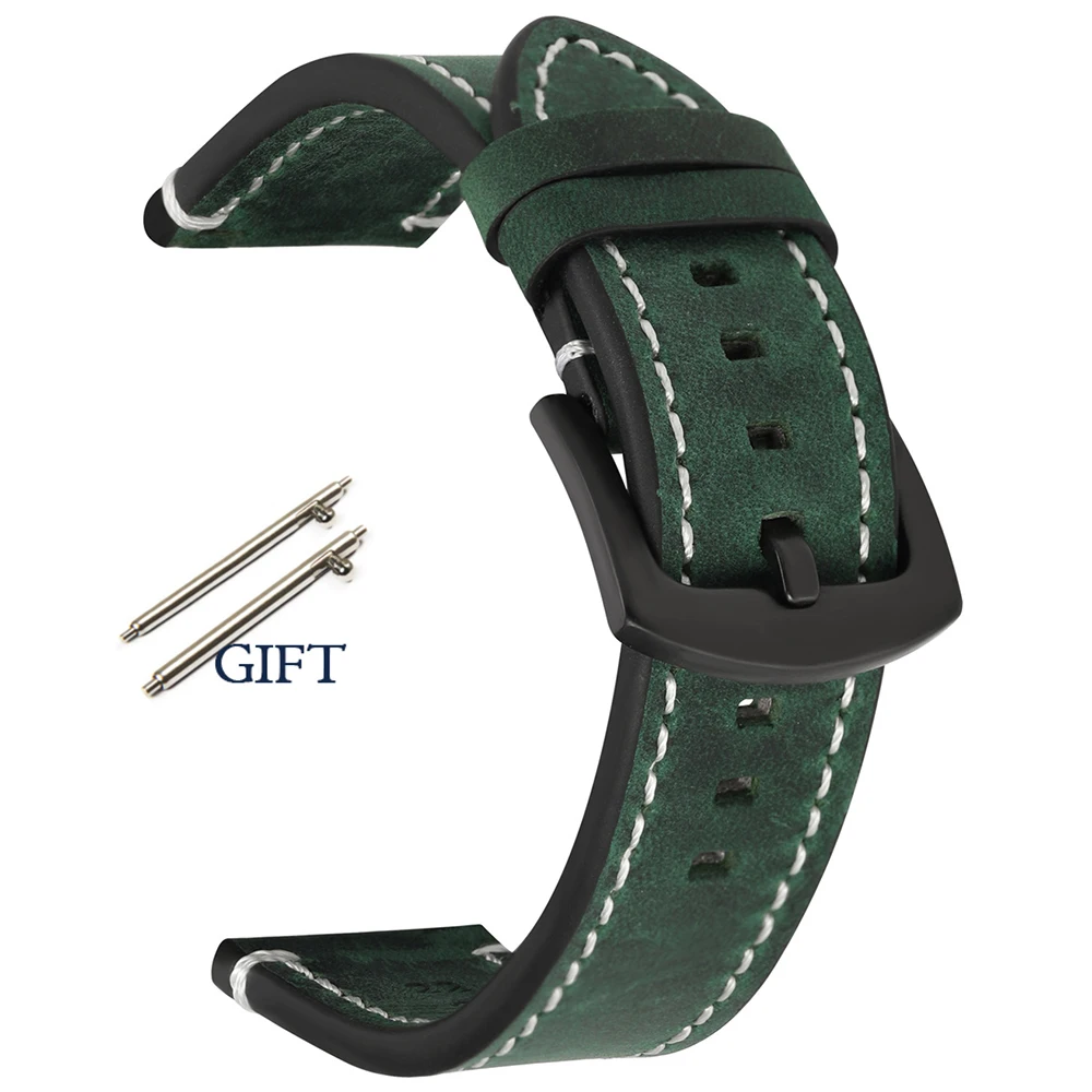 Retro Cowhide Leather Watchband - Black, Yellow, Brown