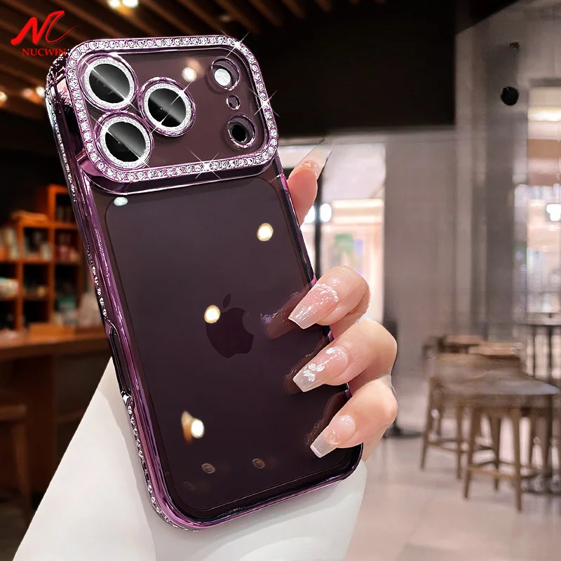 Luxurious Diamond-Plated Transparent Silicone Case with Camera Protector - Soft Bling TPU Back Cover