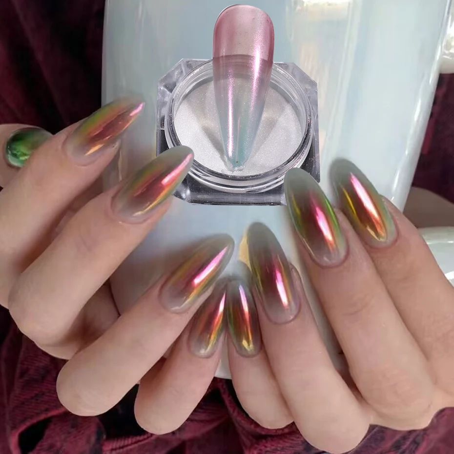 Chameleon Mermaid Nail Powder Effetto Specchio Nail Art Glitter Colorful Metallic Aurora Chrome Per Gel Polish Decor Dust Pigment