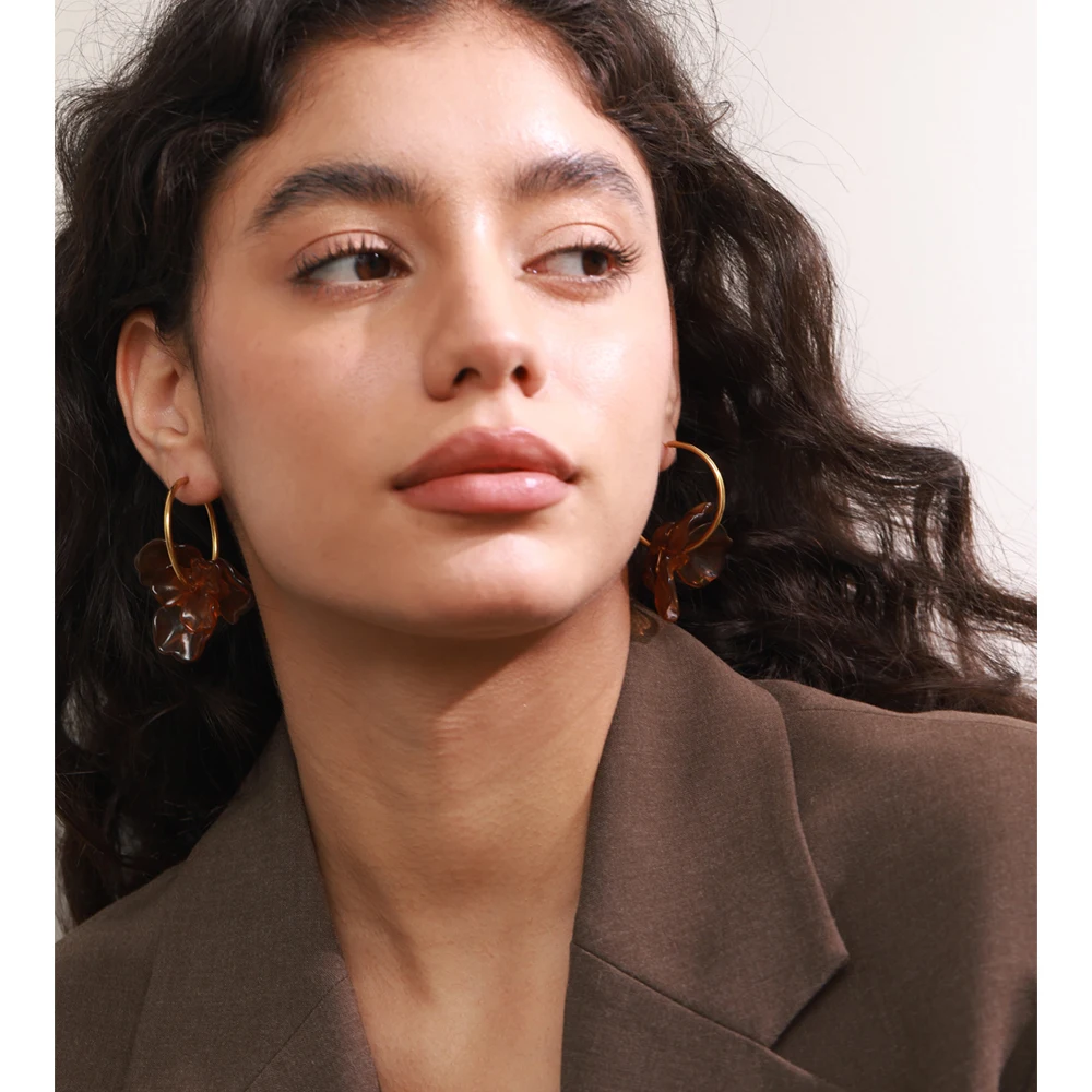 Yhpup Design Resin Hoop Earrings for Women Stainless Steel