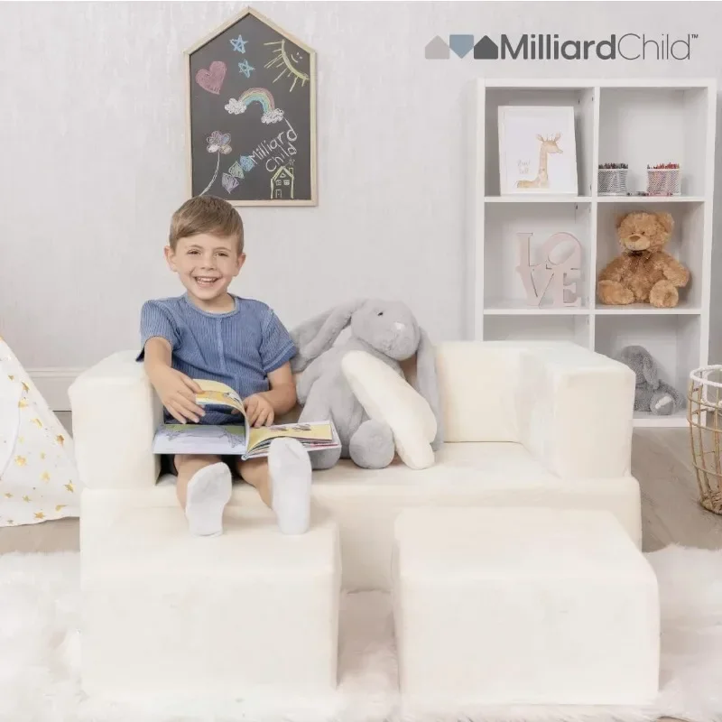Milliard Kids Couch - Modular Kids Sofa for Toddler and Baby Playroom/Bedroom Furniture (Ivory) with Bonus Pillow 2