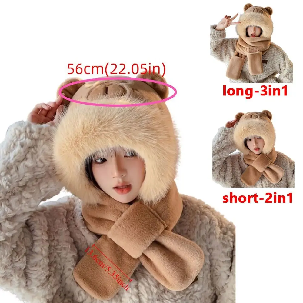 Trendy 3 in 1 Capybara Hat Scarf Set Cartoon Panda Scarf Hat Glove for Women Soft Ear Protection Furry Scarf Cap Set Girls 6