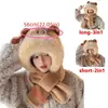 Trendy 3 in 1 Capybara Hat Scarf Set Cartoon Panda Scarf Hat Glove for Women Soft Ear Protection Furry Scarf Cap Set Girls 6