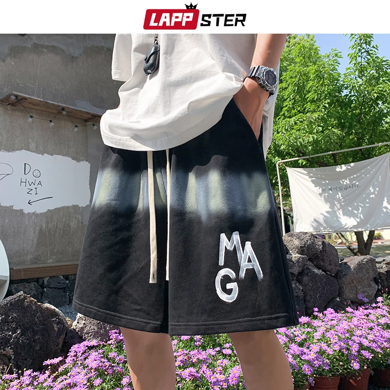 

LAPPSTER 100% Cotton Tie Dye Sweat Shorts Summer Y2k Streetwear Men Harajuku Black Grapic Shorts Korean Fashions Vintage Shorts