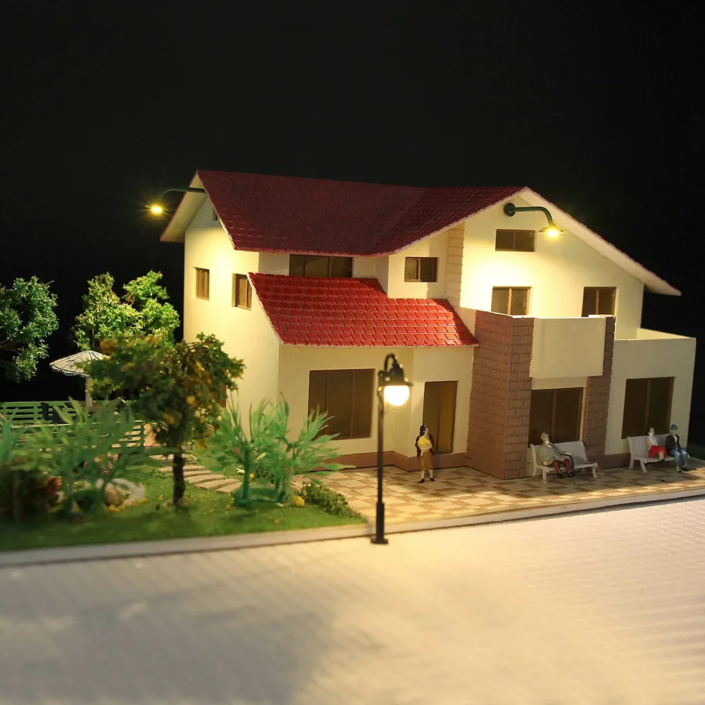10pcs Model Railway HO Scale 1:87 Hanging Lamp Outdoor Wall Goose Neck Light LED Steel Column Model Lampposts Resistors Lamps 2