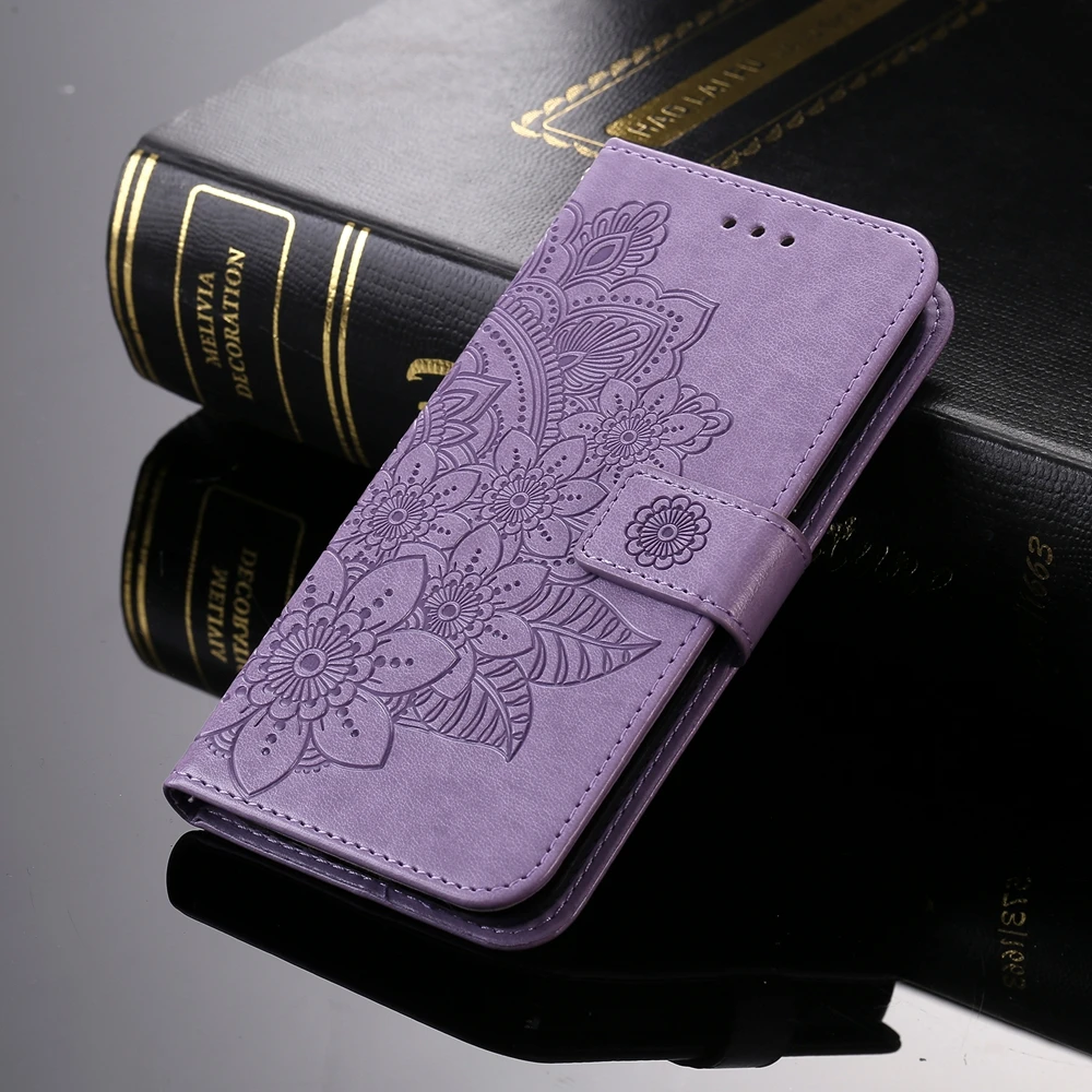 Premium Sunflower Embossed Leather Wallet Case with Magnetic Flip Cover