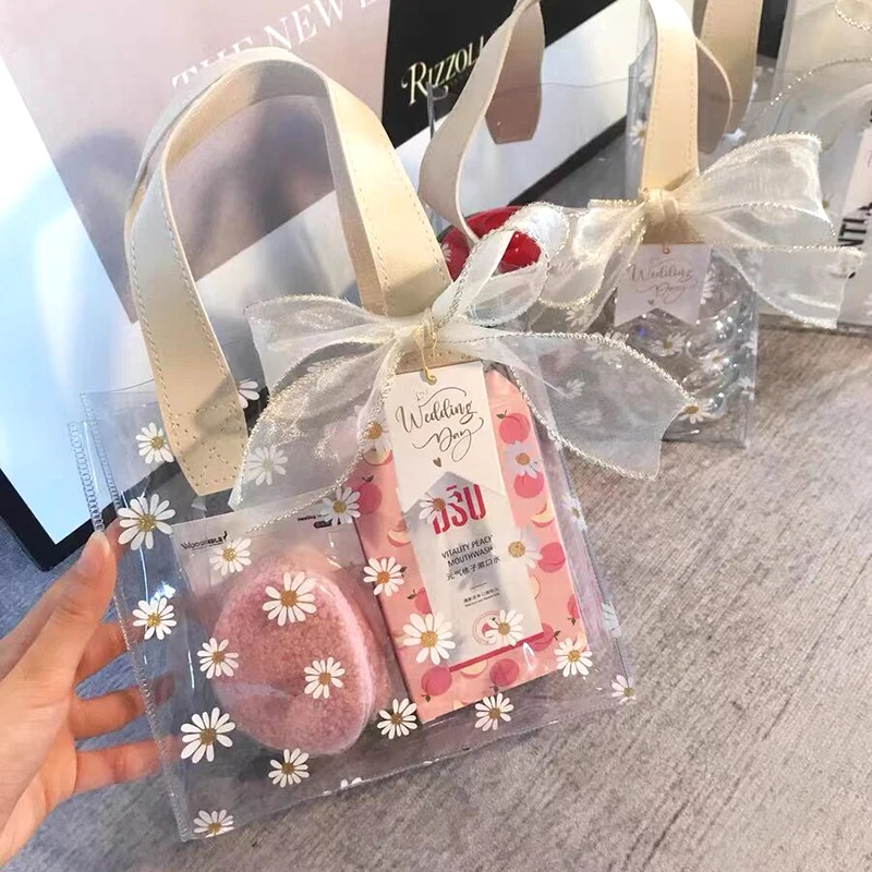 1PC Transparent Pvc Gift Tote Packaging Bag Clear Daisy Plastic Handbag  Candy Gift Box Wedding Favor Party Supplies Cosmetic Bag - AliExpress