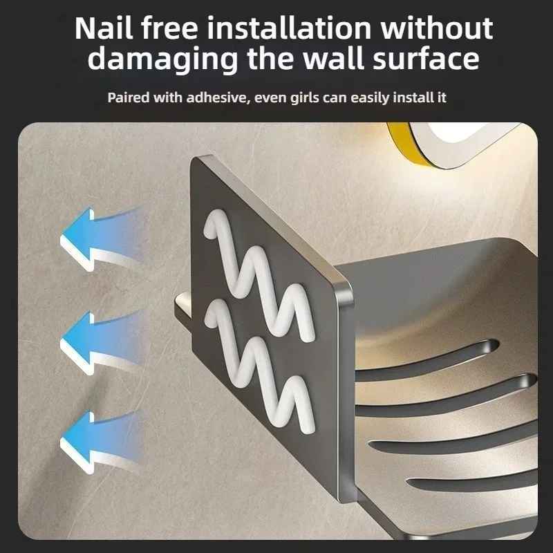 3PCS No-Drill Wall Mounted Lightweight Compact Bathroom Soap Rack with Drain System to Prevent Rust Household Soap Storage