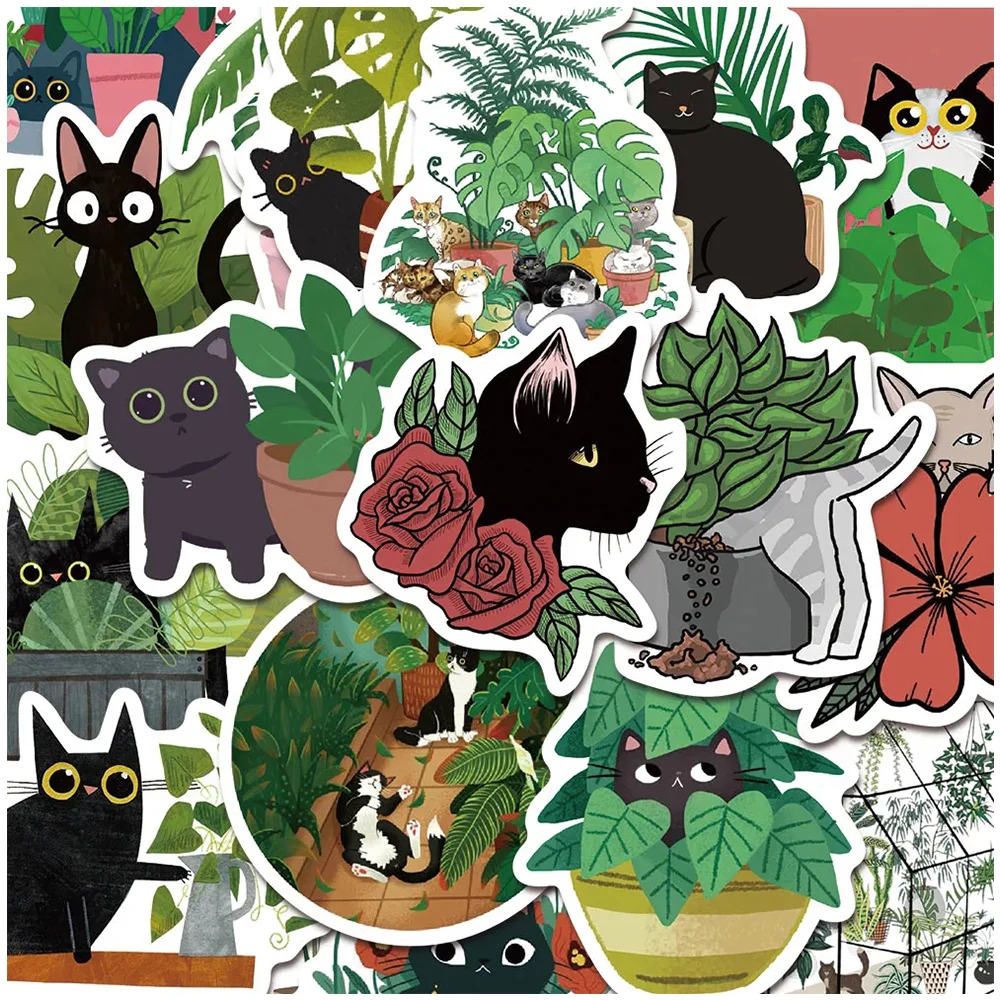 10/30/50PCS Cute Cat Plants Stickers Aesthetic Decals Kids Toys DIY Laptop Luggage Diary Car Creative Animals Decoration Sticker twelve constellations bronzing 365 days hardcover student thickened notebook diary creative handbook