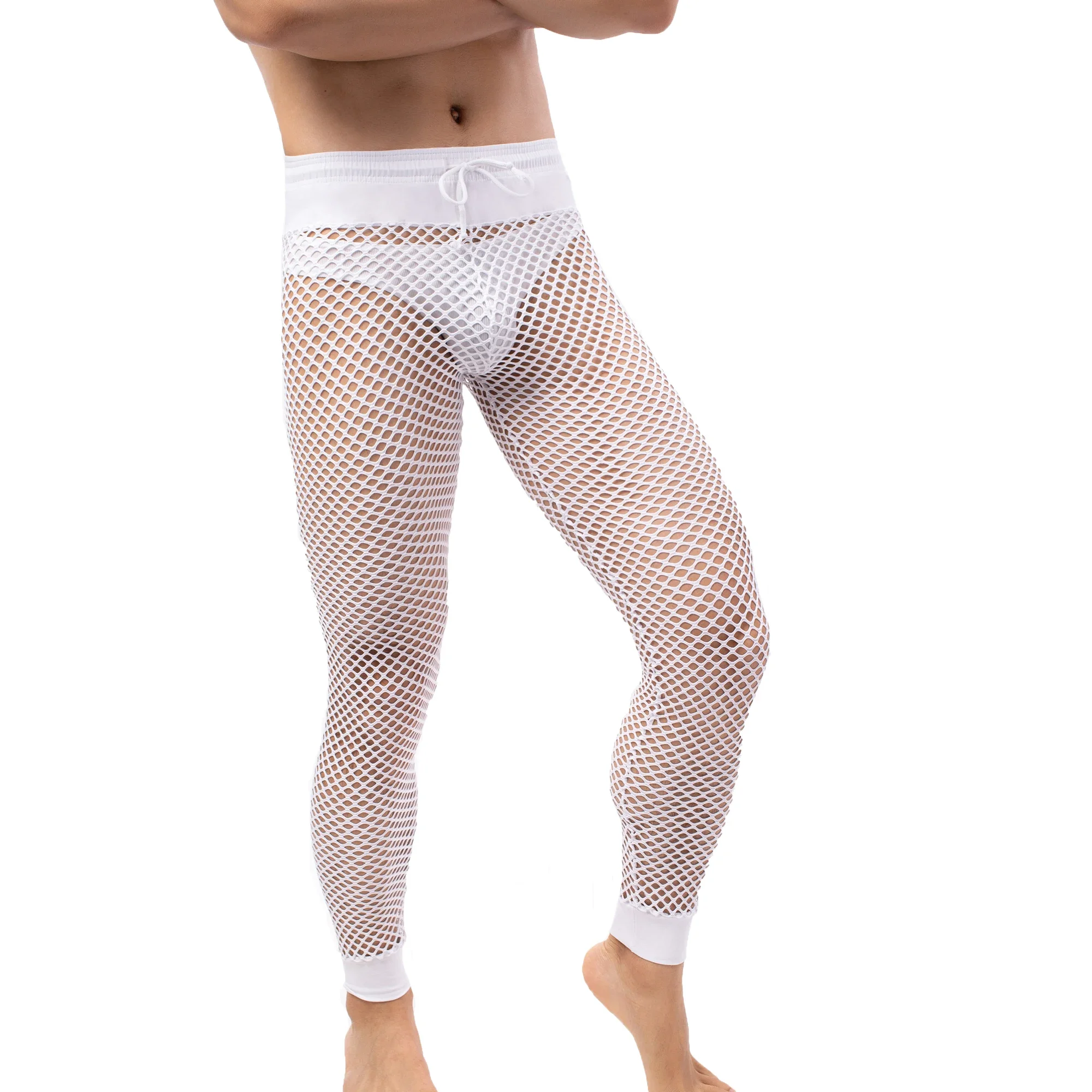 

Mens Mesh Long Pants Transparent Sexy Mens Underwear Long Johns Men's Lingerie Leggings Sleep Homewear See Through Pajama Pants