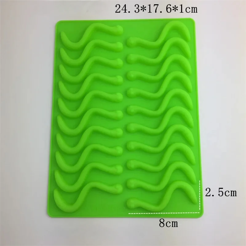 20 Holes DIY Silicone Gummy Snake Worms Chocolate Mold Sugar Candy Jelly Molds Ice Tube Tray Mold Cake Decorating Tools