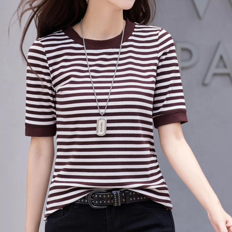 

Striped T Shirt For Women Tshirt Female Casual O-Neck Tops Spring Summer Korean Style Womans Clothing Tee Shirt Femme Camisetas