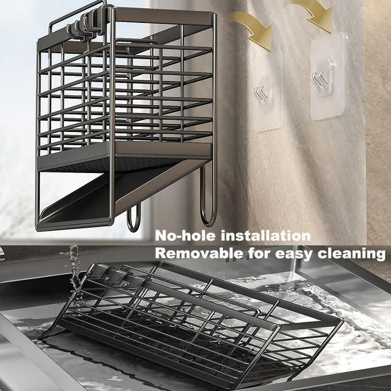Cutlery Organizer Kitchen Storage Rack Wall Mounted Knife, Fork, Spoon Chopstick Rack with Drainage Tray Kitchen Utensil Cage 5