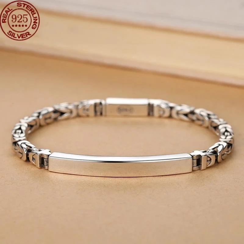 

New S925 silver gloss simple hand-woven bracelet chain width 3/4.5/5/6mm everything classic fashion bracelet for men and women