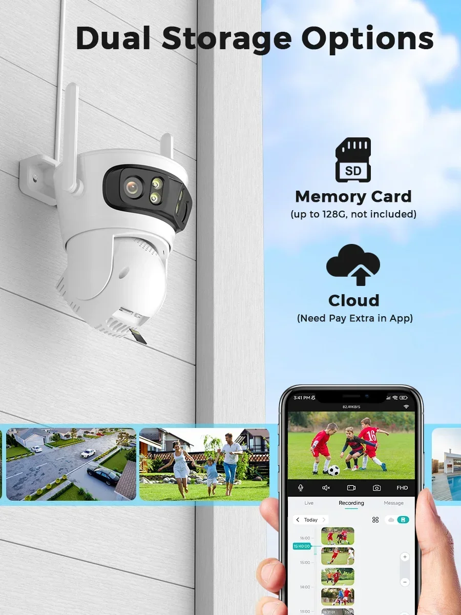 12MP 6K Wifi Camera Three Screens ICsee Surveillance Camera Outdoor Night Vison Ultra Wide View Angle Panoramic Security Camera 6