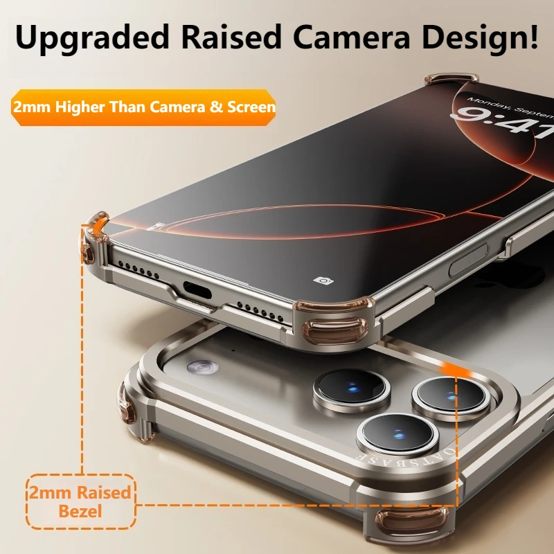 Oatsbasf Ultra-Thin Frameless Metal MagSafe Phone Case with Air Cushion Shockproof Protection