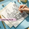 1pc Beautiful Architecture Coloring Book 24 pages Kill Time Graffiti Painting Drawing Adult Picture Book 6