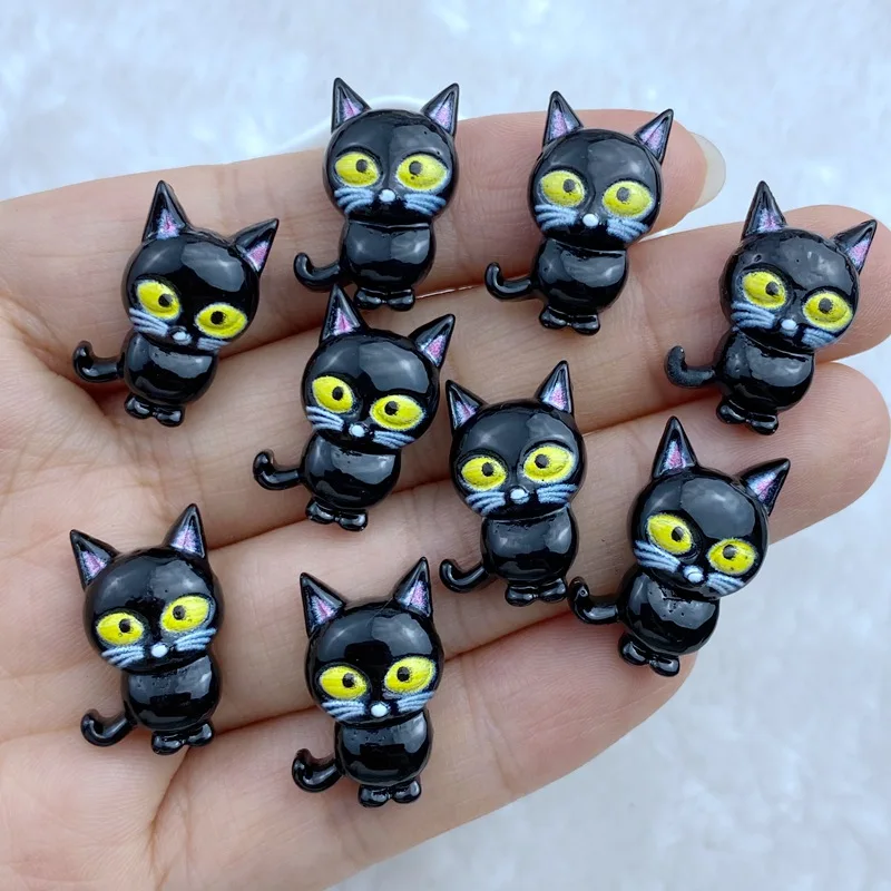 10Pcs New Cute Resin Halloween Black Cat Series Flat Back Fit Phone Deco Parts Abbellimenti Per Accessori Per Fiocchi Per Capelli
