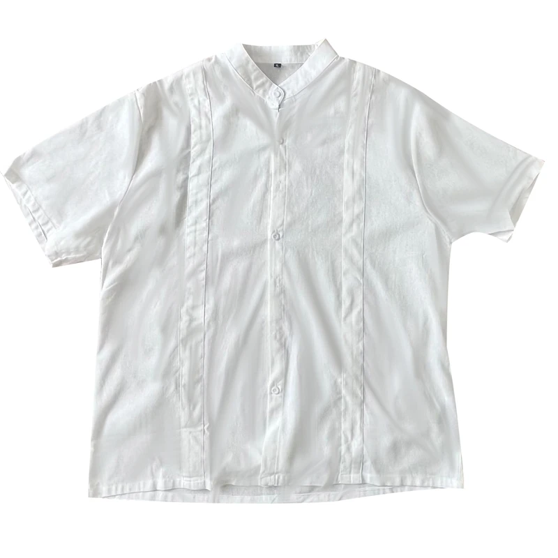 Men Summer Short Sleeve Linen Shirt Lapel Neck Beach Blouse Top Casual Slim Buttons Dress Shirt