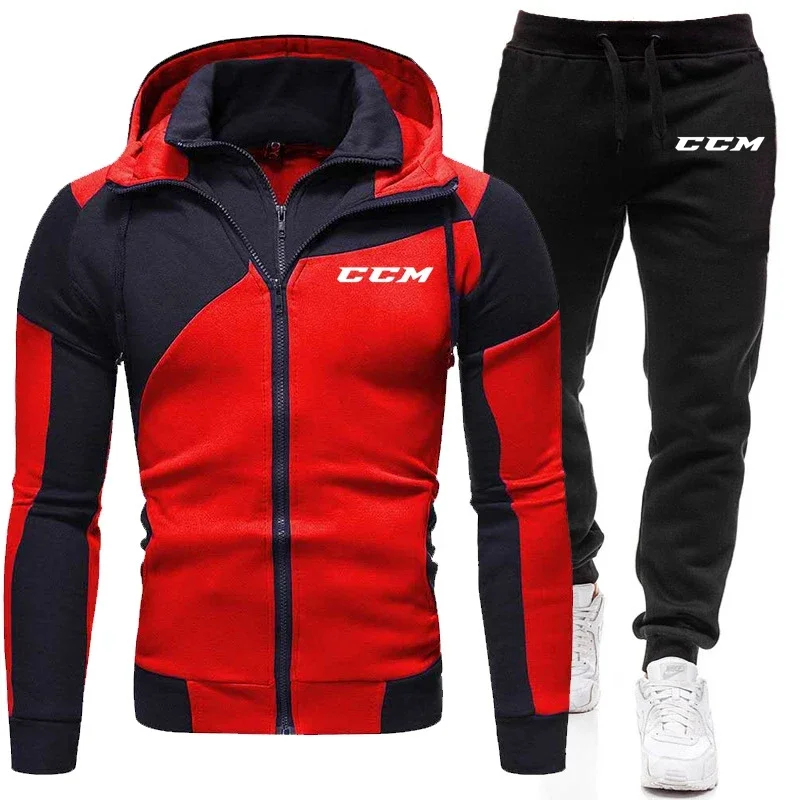 2024 CCM New Double Zipper Men's Casual Suit Outdoor Fitness Jogging Sports Suit Men's Hoodie + Pants Set Men's Sets Sports Suit 4