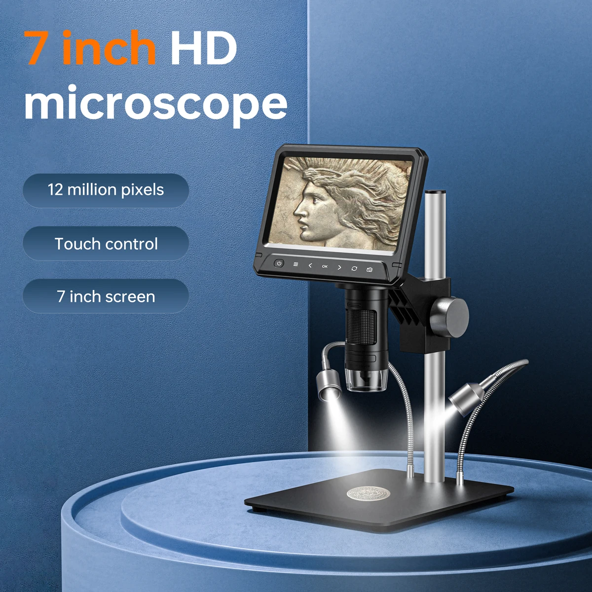 12MP 7 Inch 1080P IPS Digital Microscope 50X-1200X Soldering Electronics Microscopes With LED Lights Support PC Computer