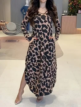Ladies' elegant spring knitted leopard print dress in plus size